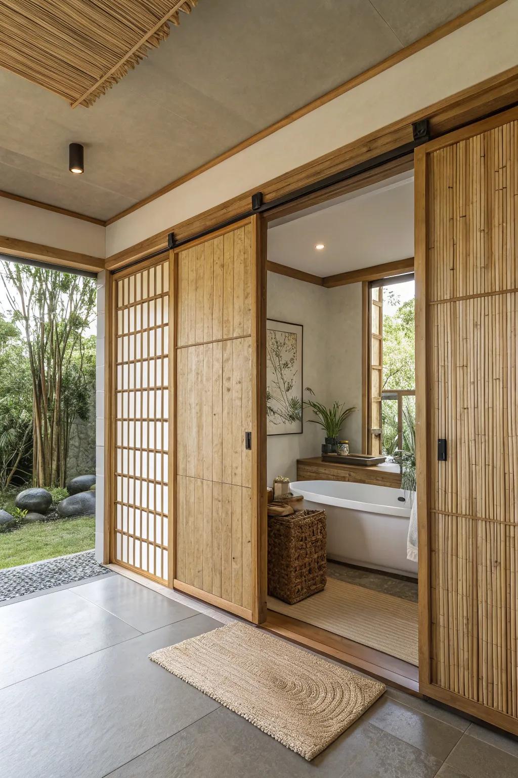 Bamboo sliding doors provide a tranquil, spa-like quality.