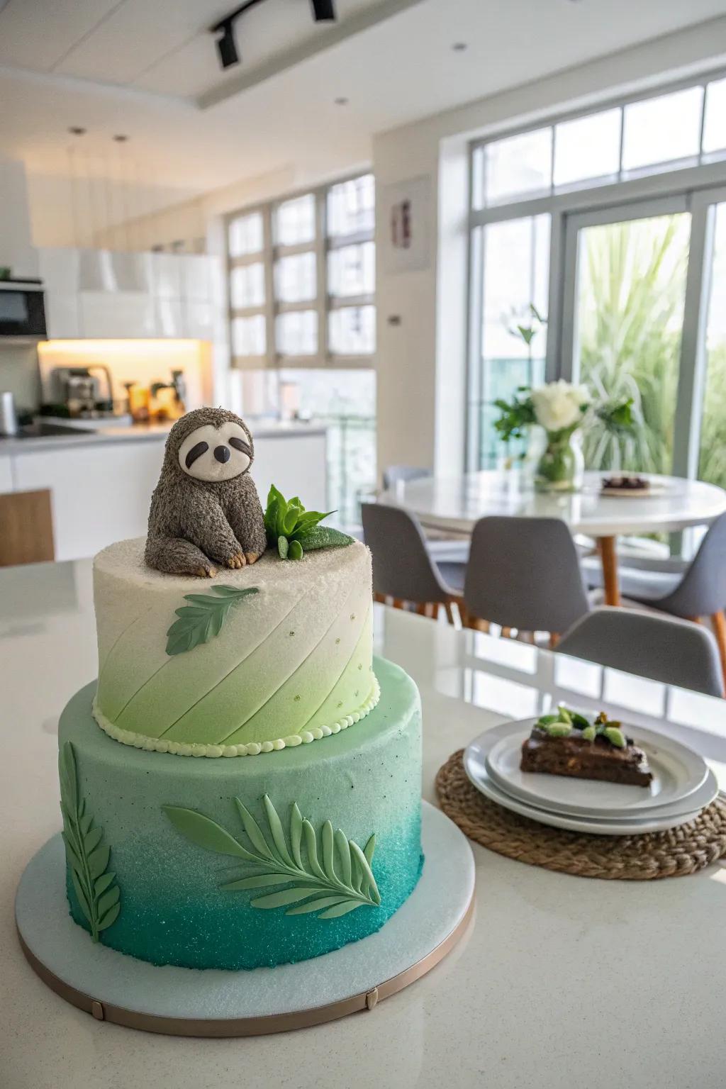 An ombre effect adds depth to the sloth dessert.