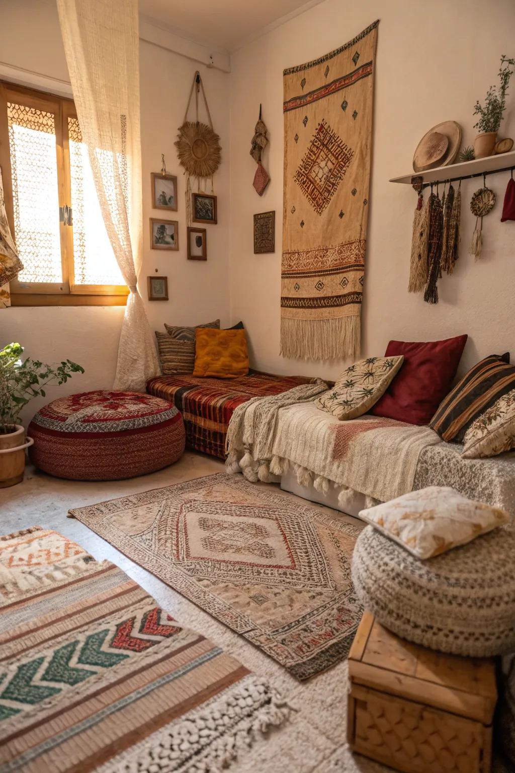 Different textures put together make a small space feel deep and cozy.