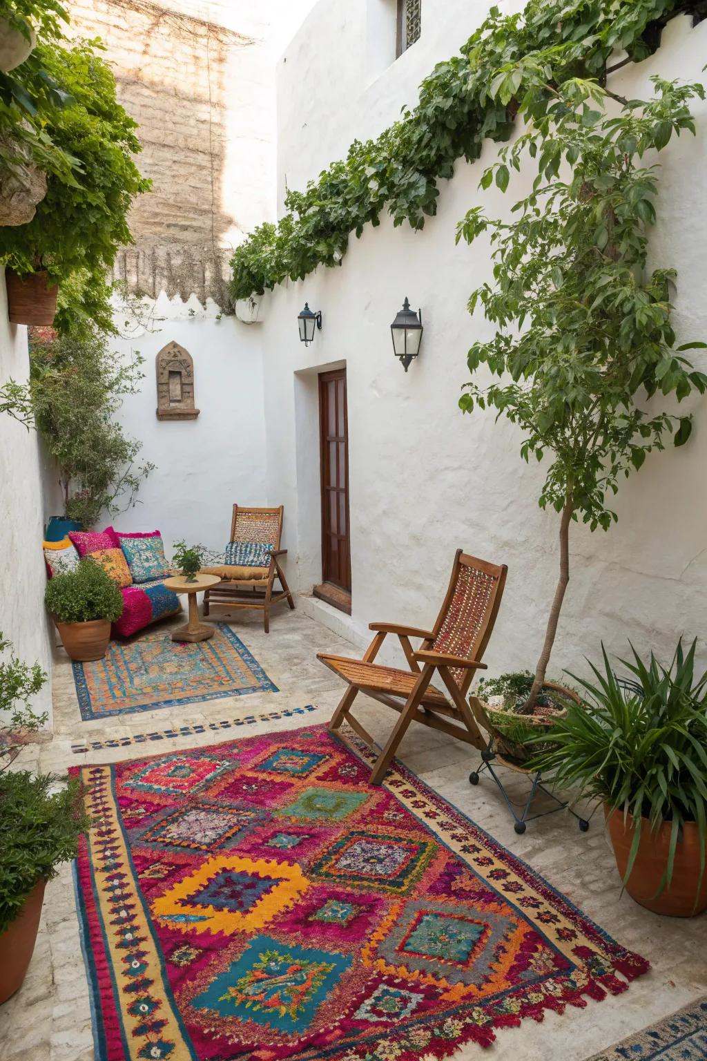 Outdoor rugs define spaces and add comfort.