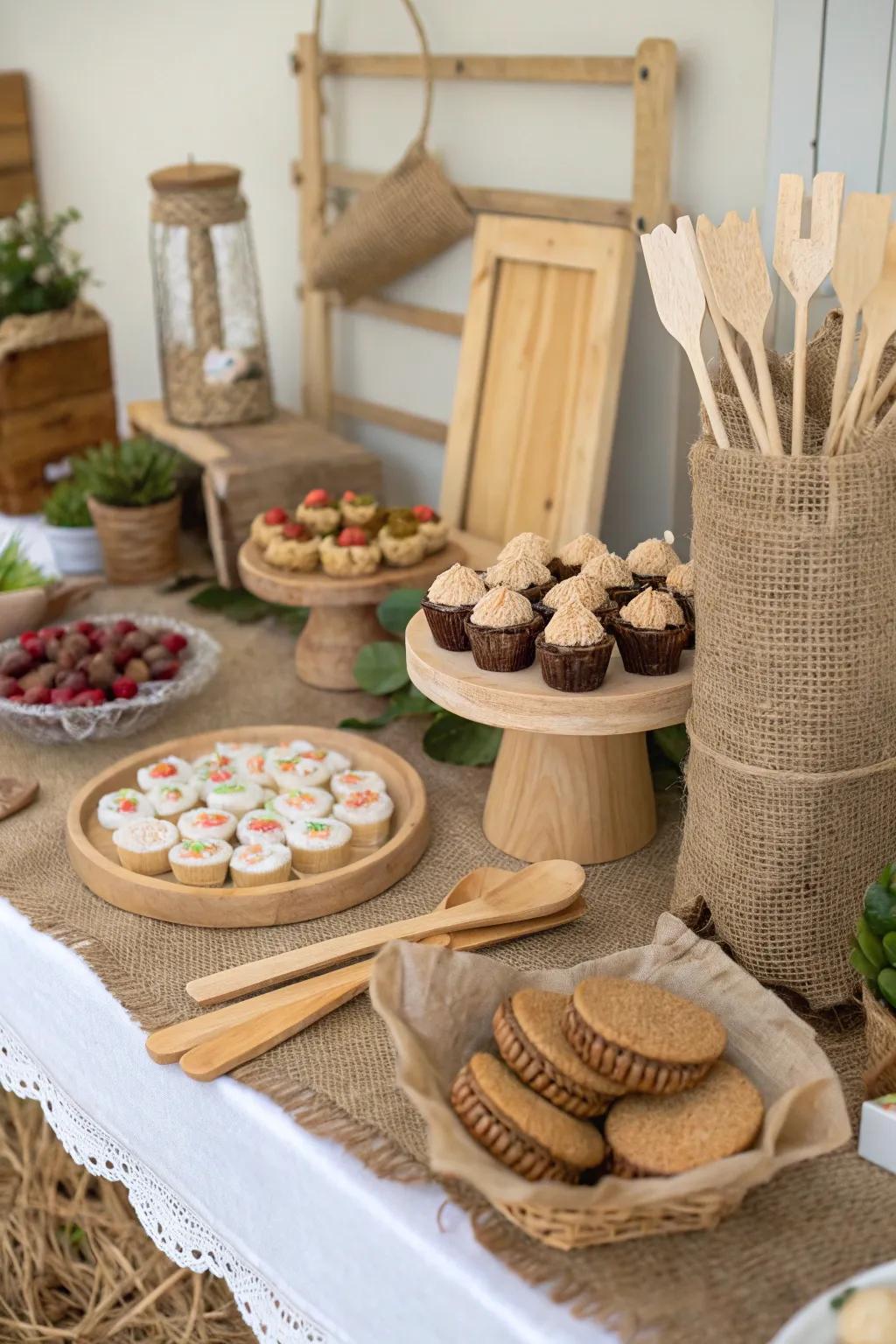 A nature-inspired and eco-conscious sweet station arrangement.