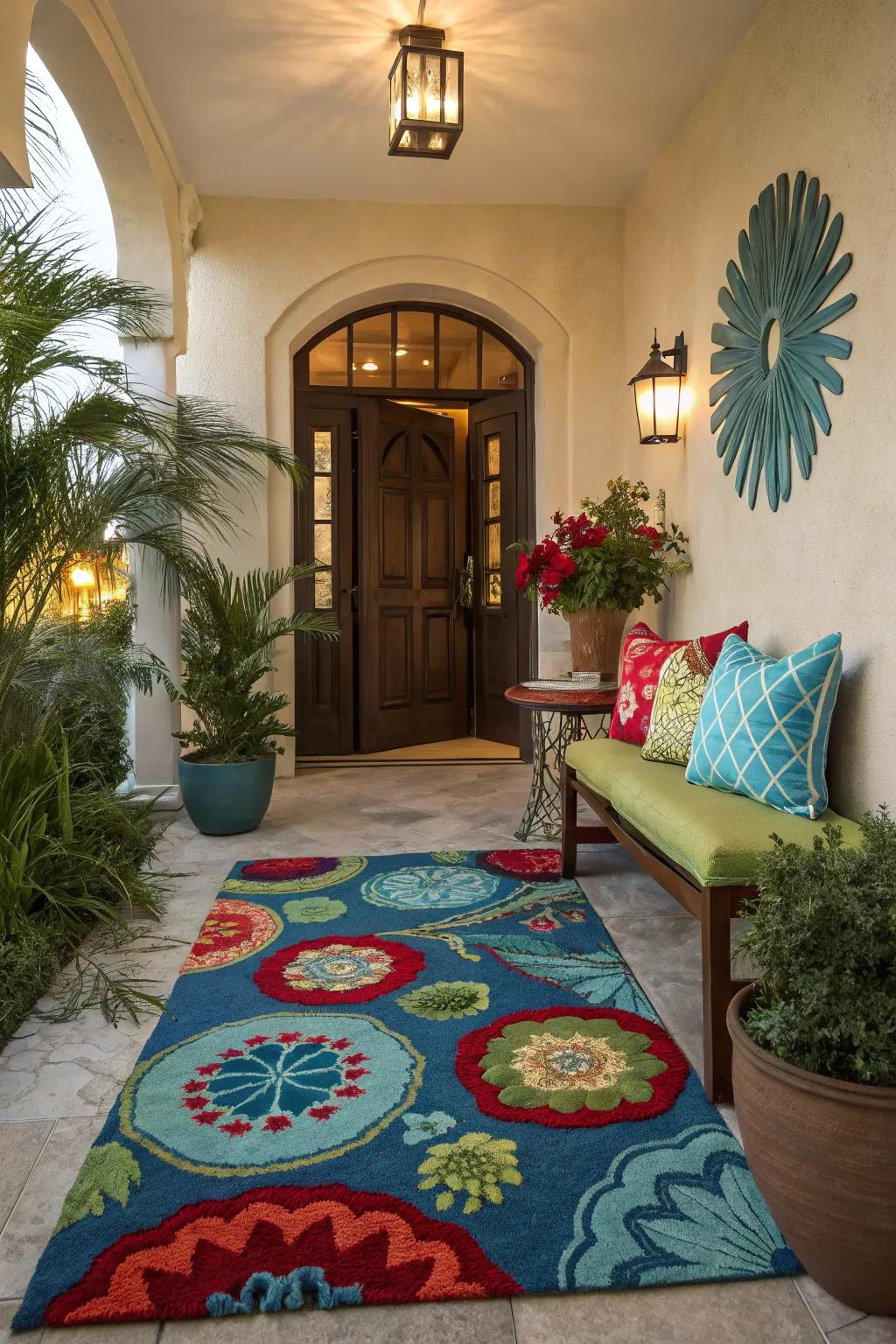 Chromatic accents contribute vitality to the entryway.