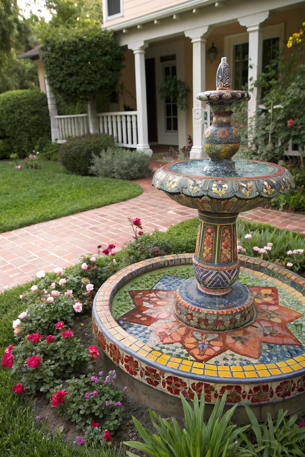 Inlaid tiles bring vibrant art to your outdoor space.