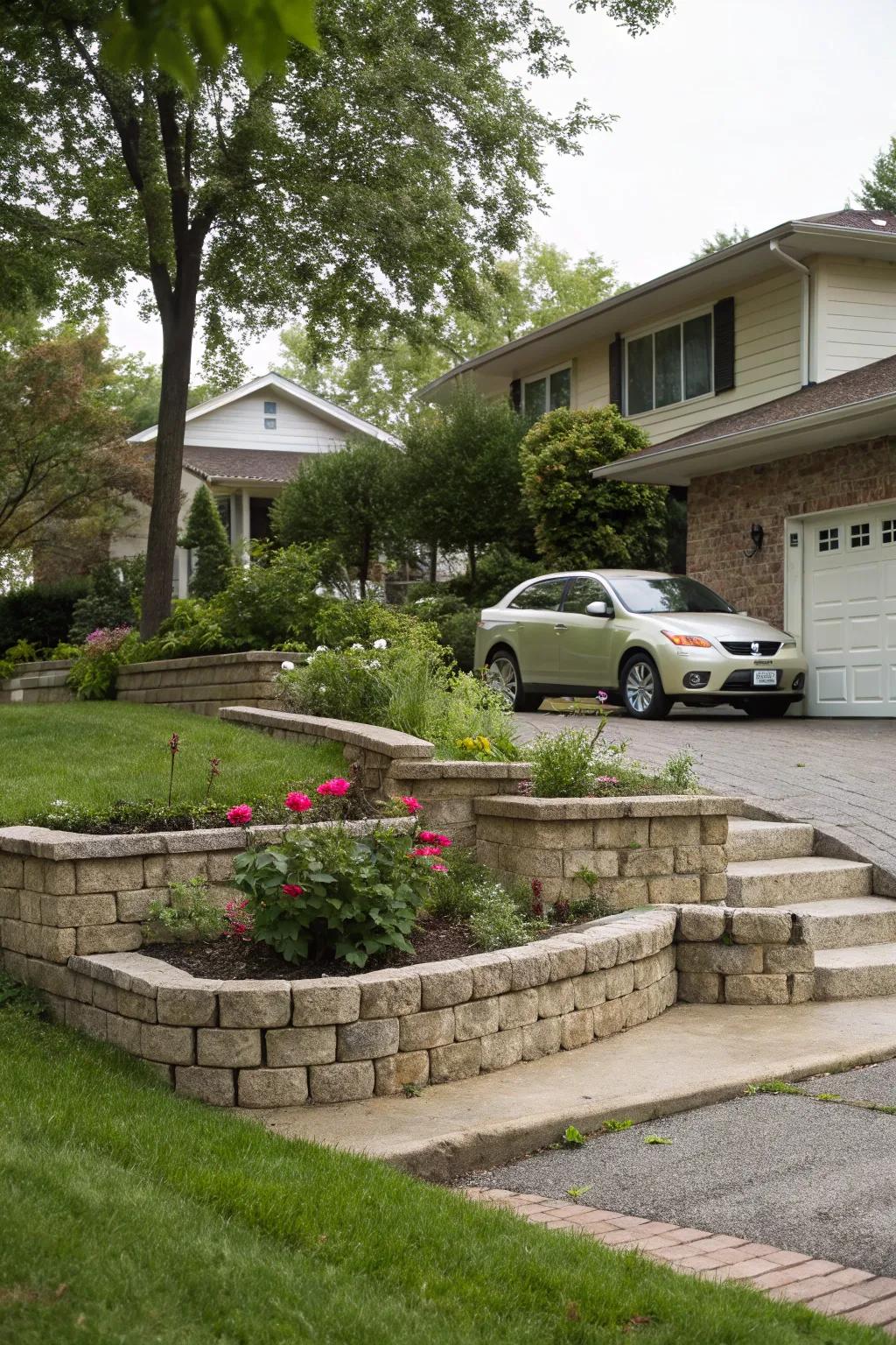 A layered design adds depth and structure to your front yard.