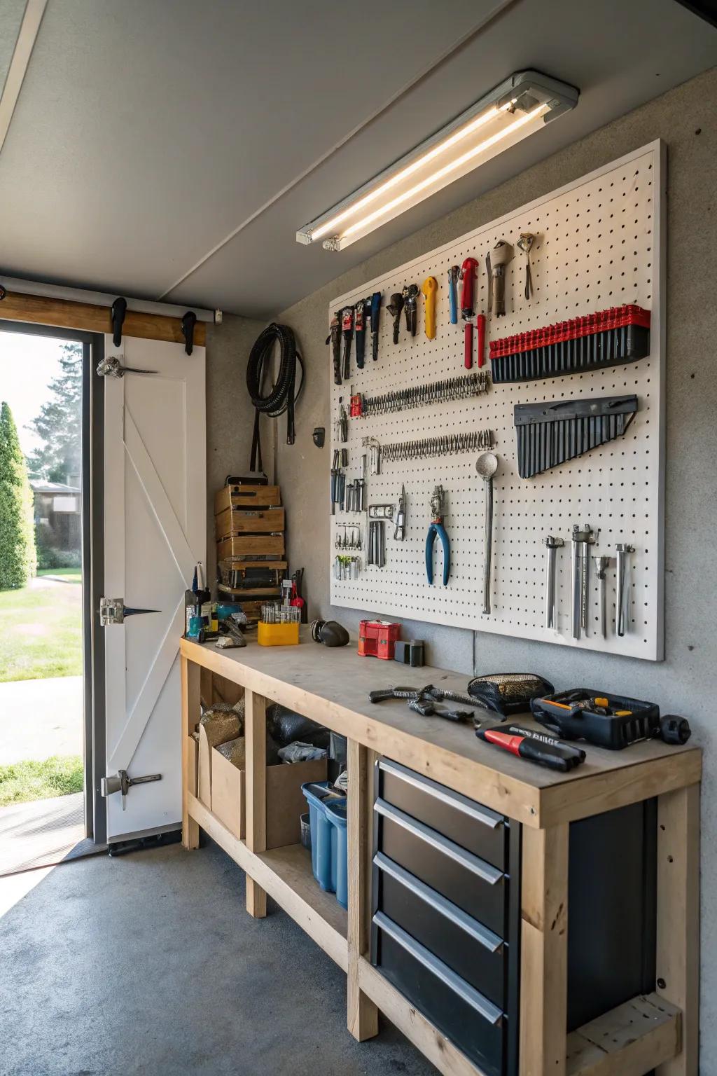 A gadget wall keeps your garage organized and gadgets easily accessible.