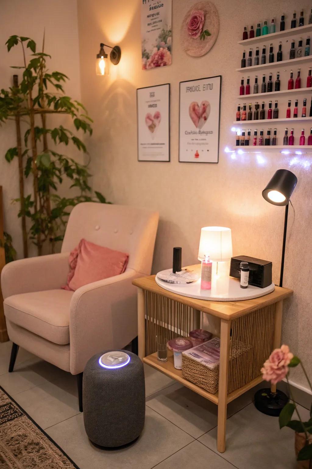 Peaceful sounds for a calm and welcoming nail room.