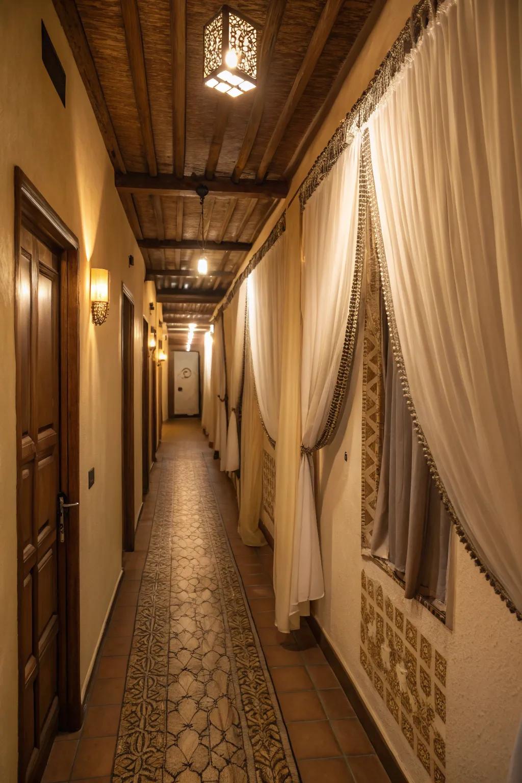 Window coverings have the ability to introduce texture and warmth within your slender hall.