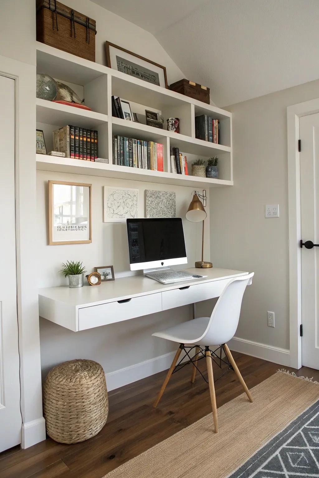 Floating desks are great for maximizing floor space.
