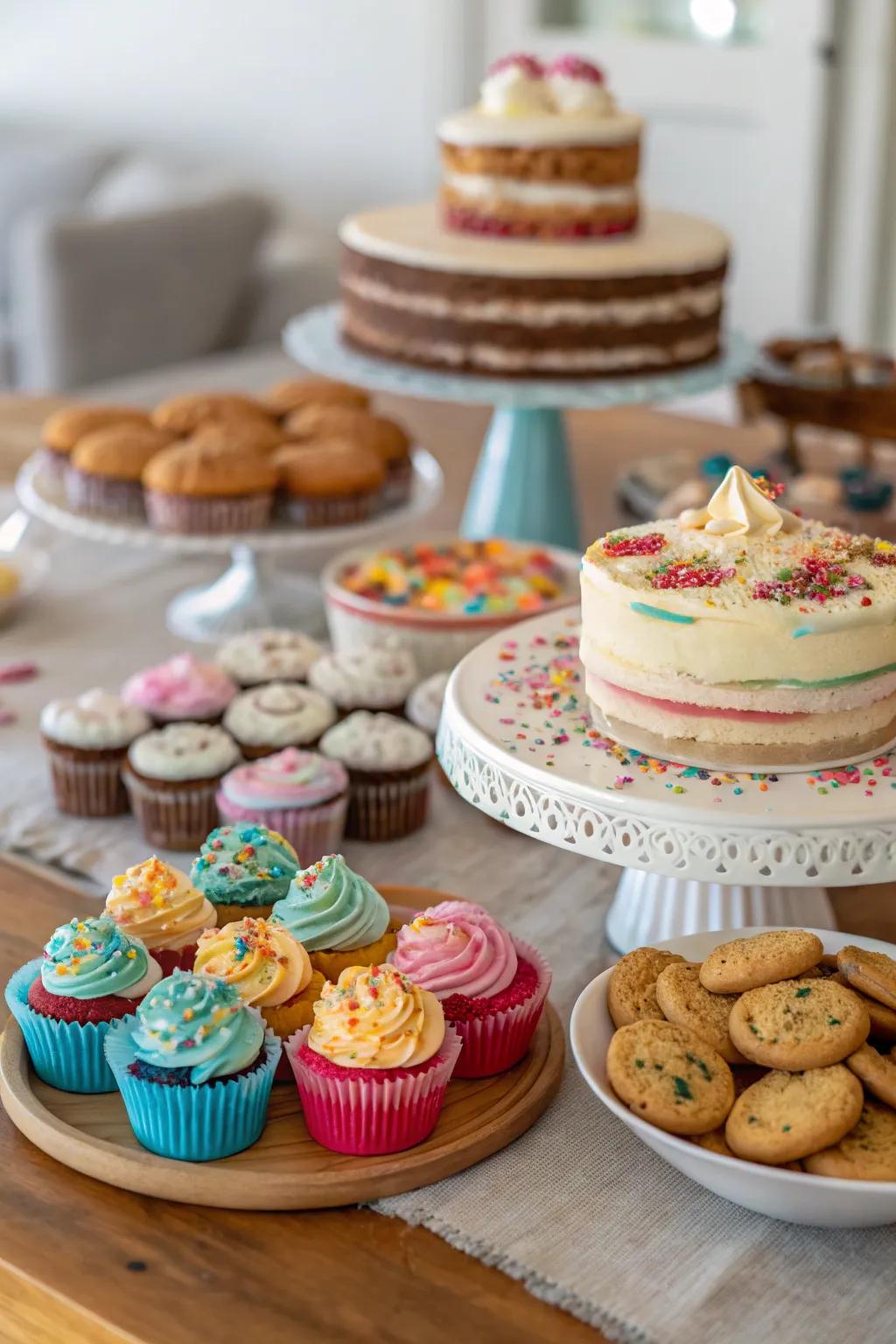 A dessert bar setup with a variety of sweets and treats.