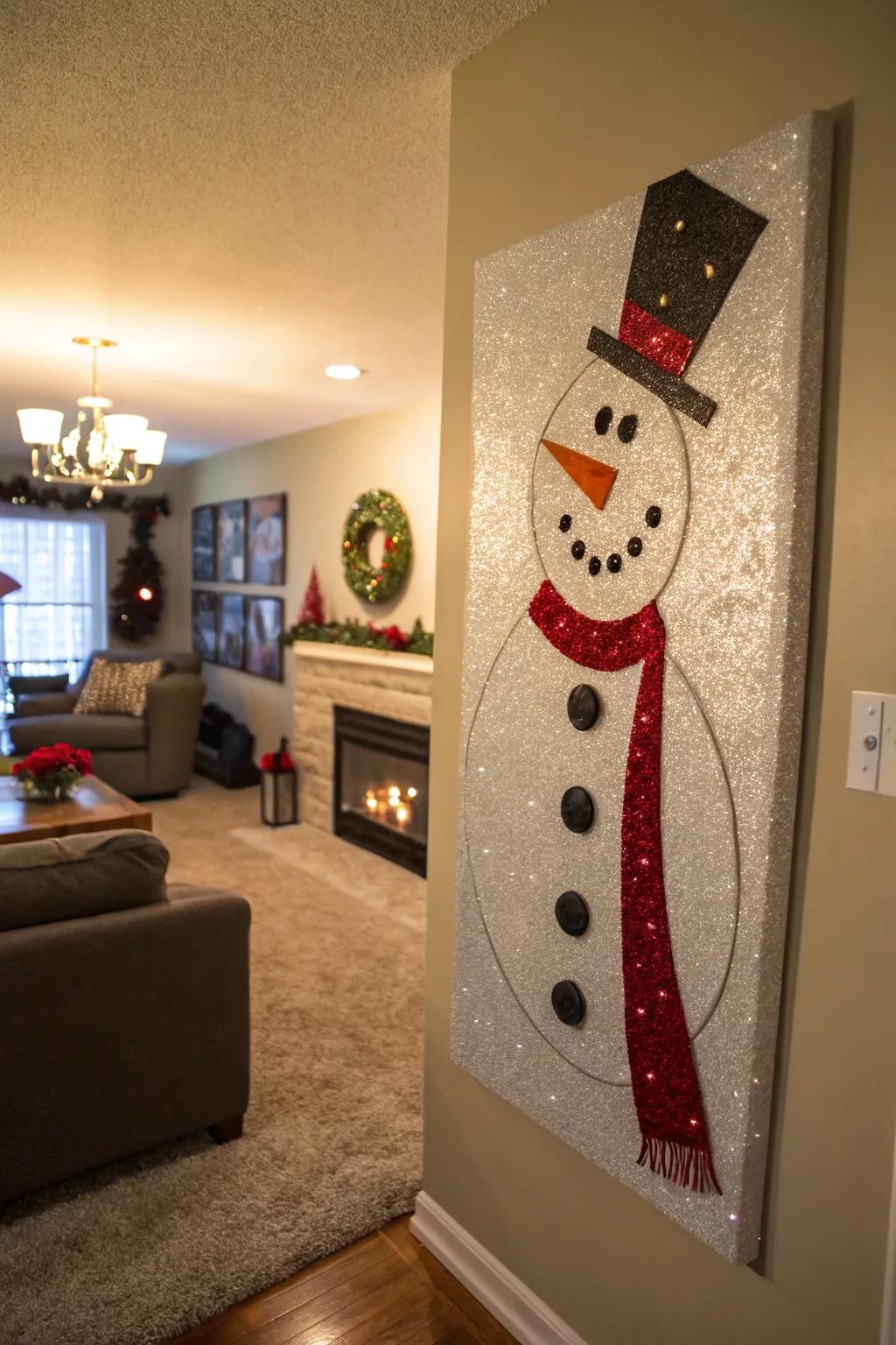 Snow figure wall design includes a splash of seasonal charm.