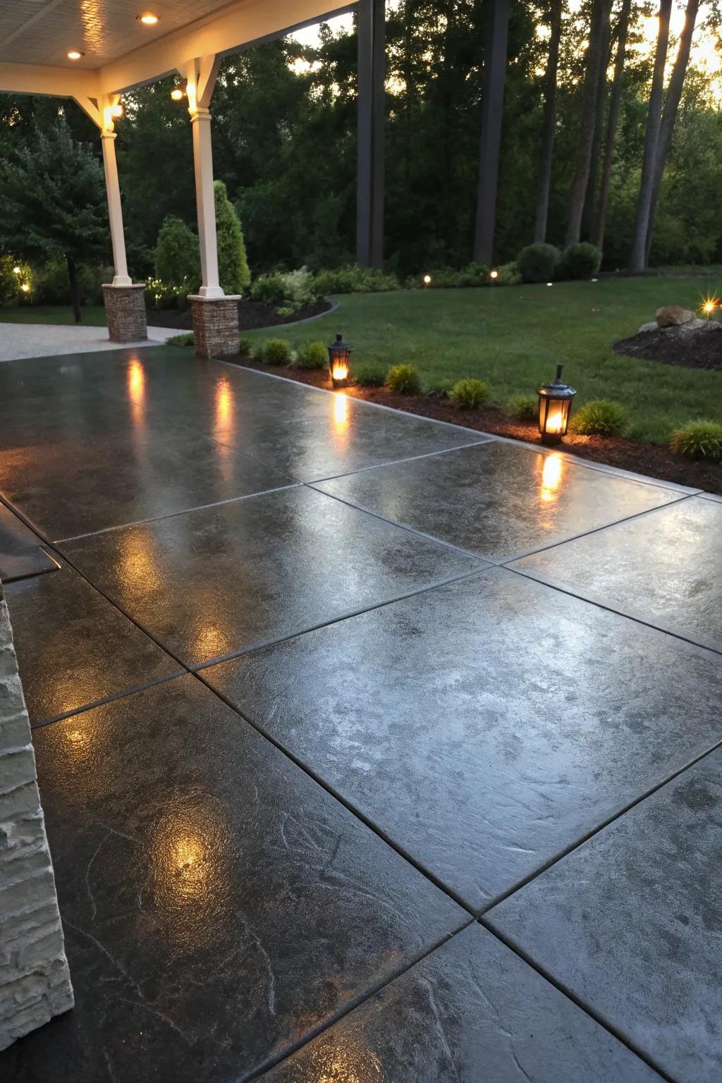 A refined, glossy finish on a charcoal-dyed patio.
