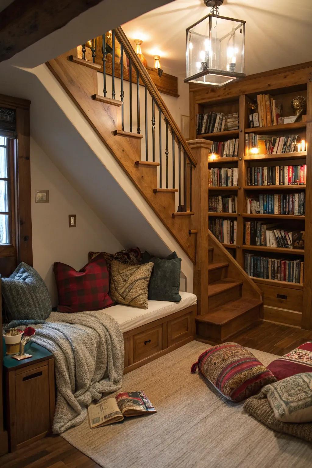Turn empty space into a reading nook.