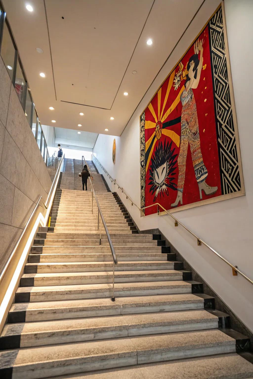 A singular piece of art can alter the ambiance of your staircase area.