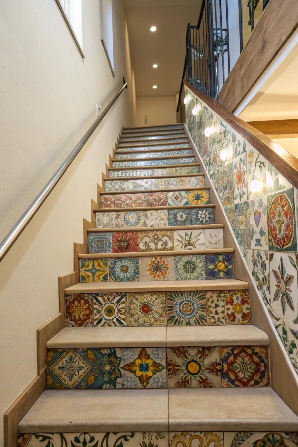 Tile your staircase walls for a unique and durable design.