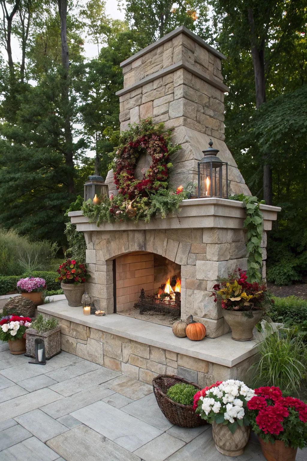 Seasonal charm on a stone frame.