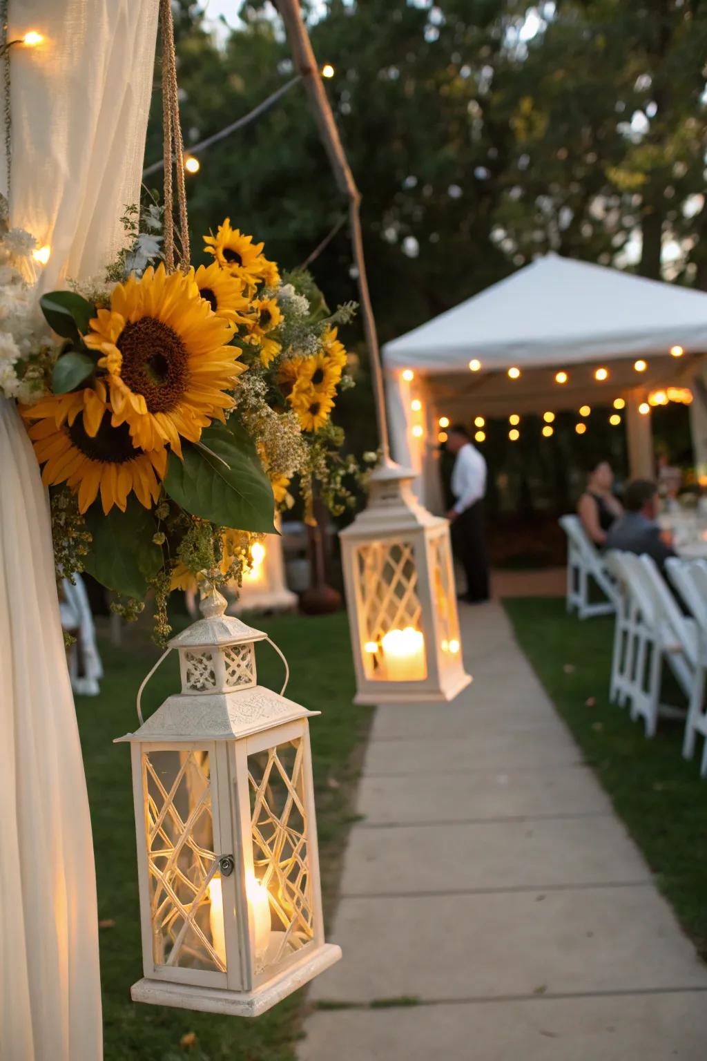 Daisy-decorated lanterns creating a magical ambiance.