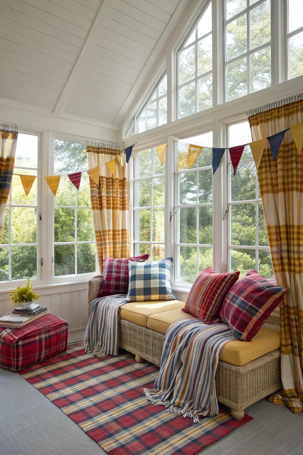 Patterns introduce playful interest to your sunroom decor.