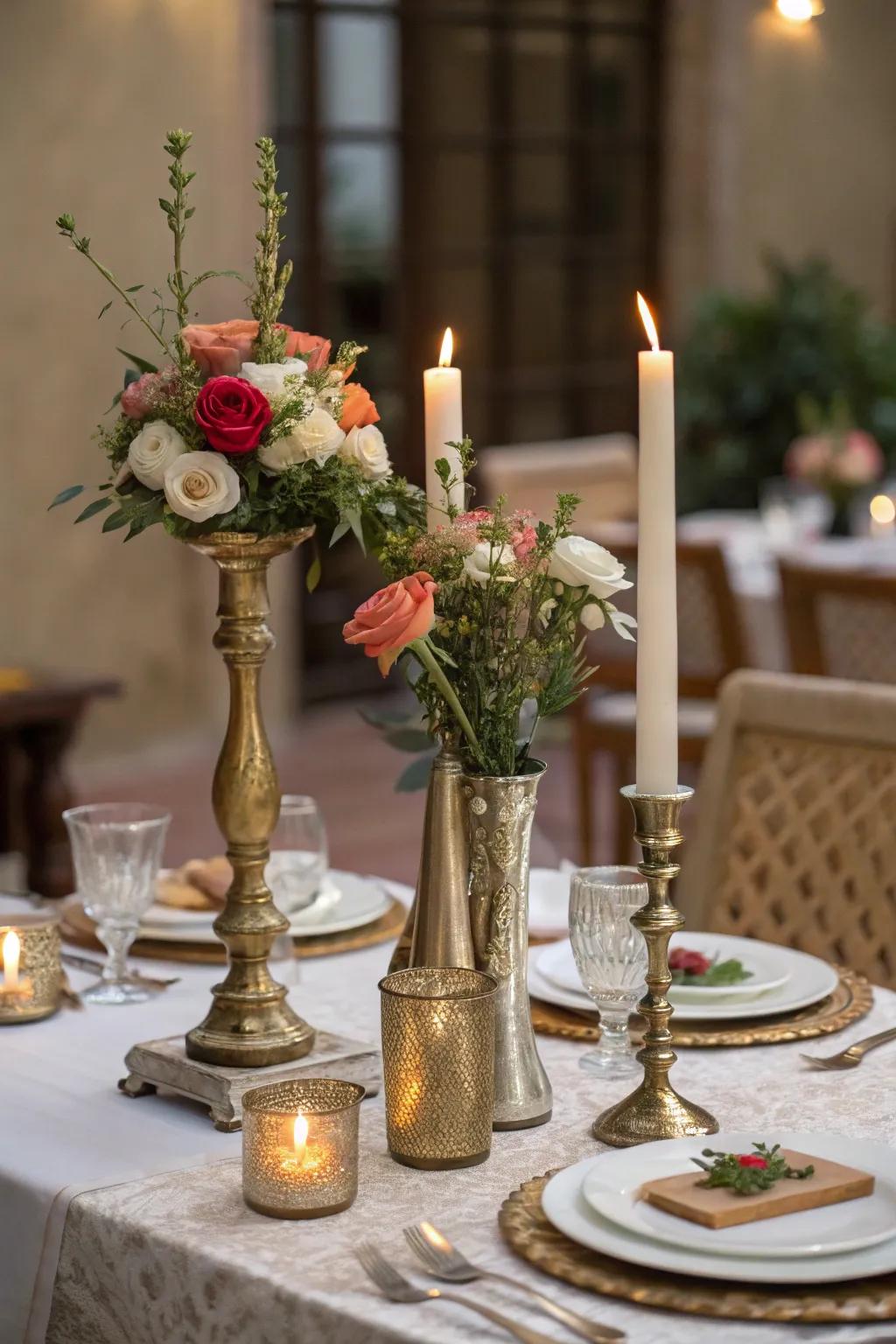 A dynamic centerpiece experimenting with different elevations.