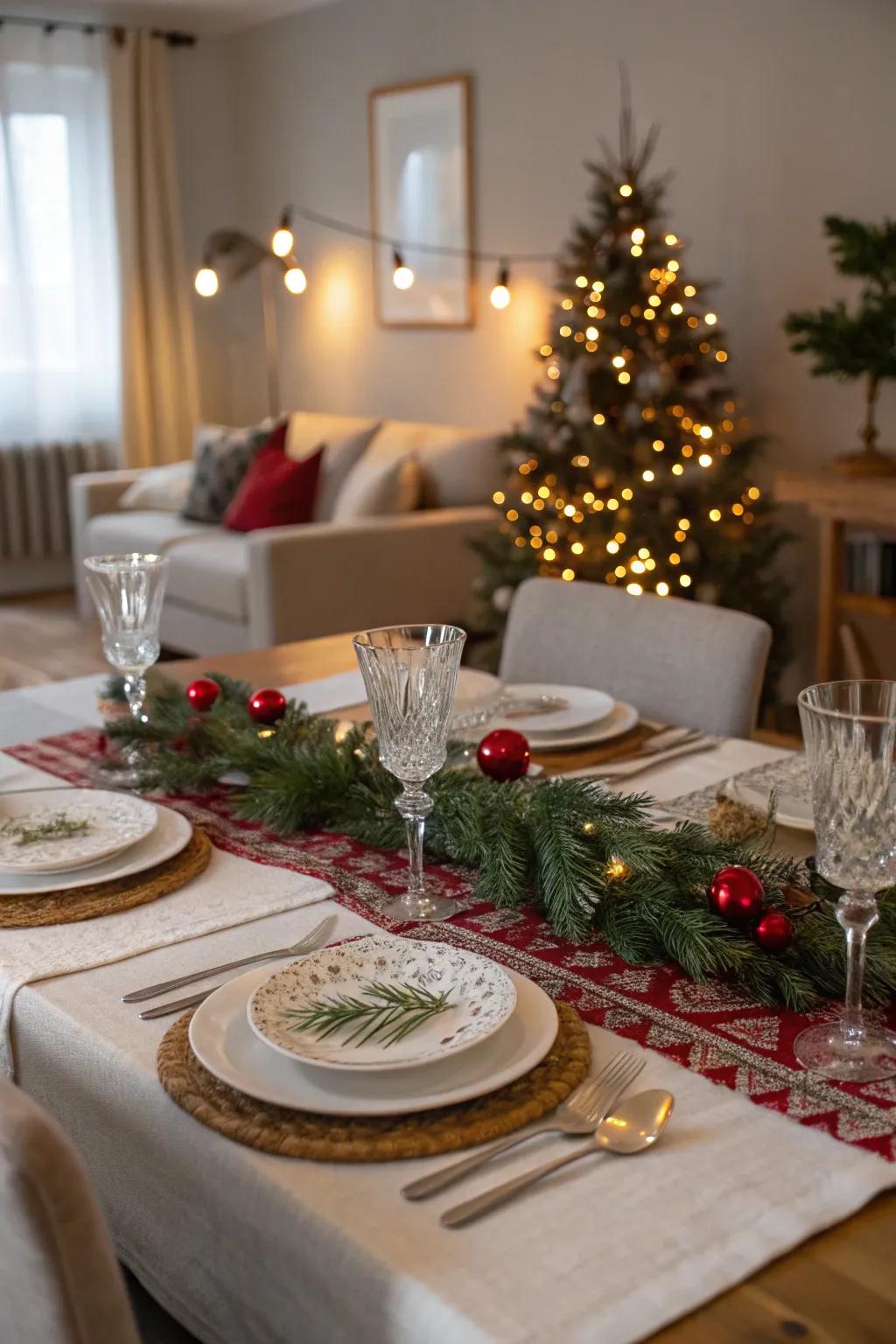 A holiday table runner for a festive and joyful dining experience.