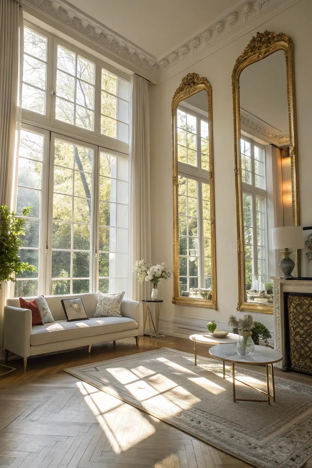 Mirrors enhancing the sense of space and light.