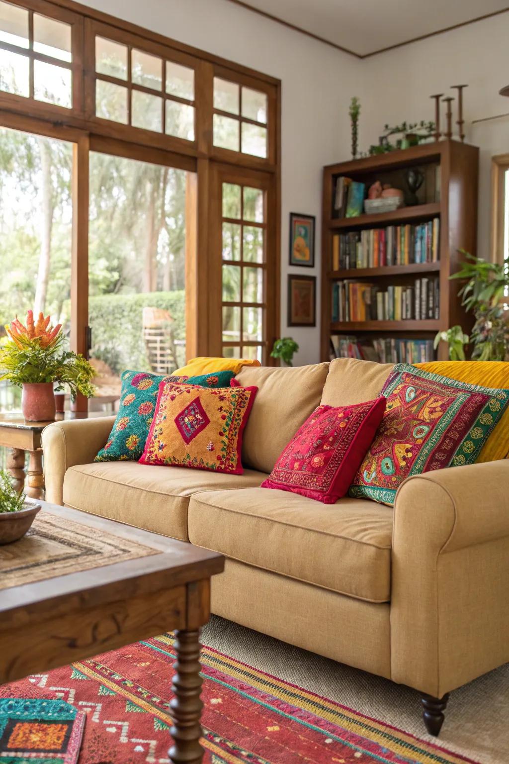 Bold color splashes add vibrancy and energy to the room.