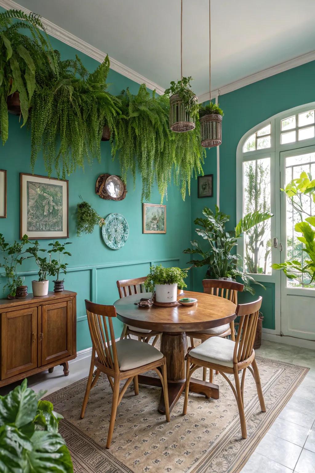 Greenery and teal create a refreshing balance