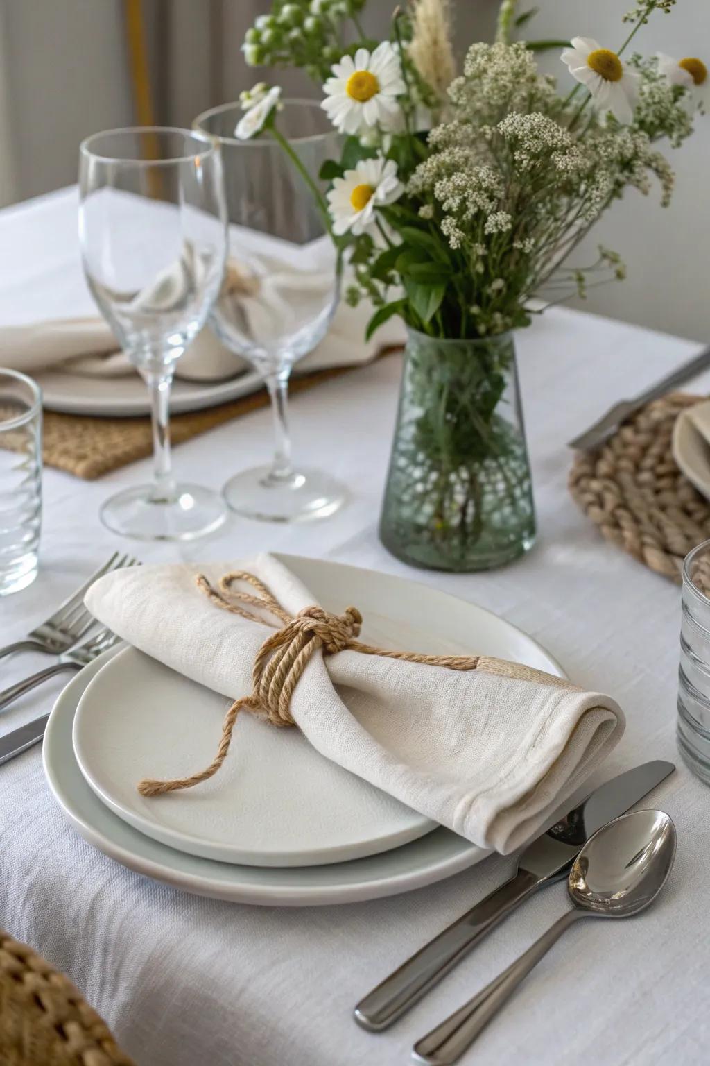 Simple knots in your napkins create a casual sophistication on your table.