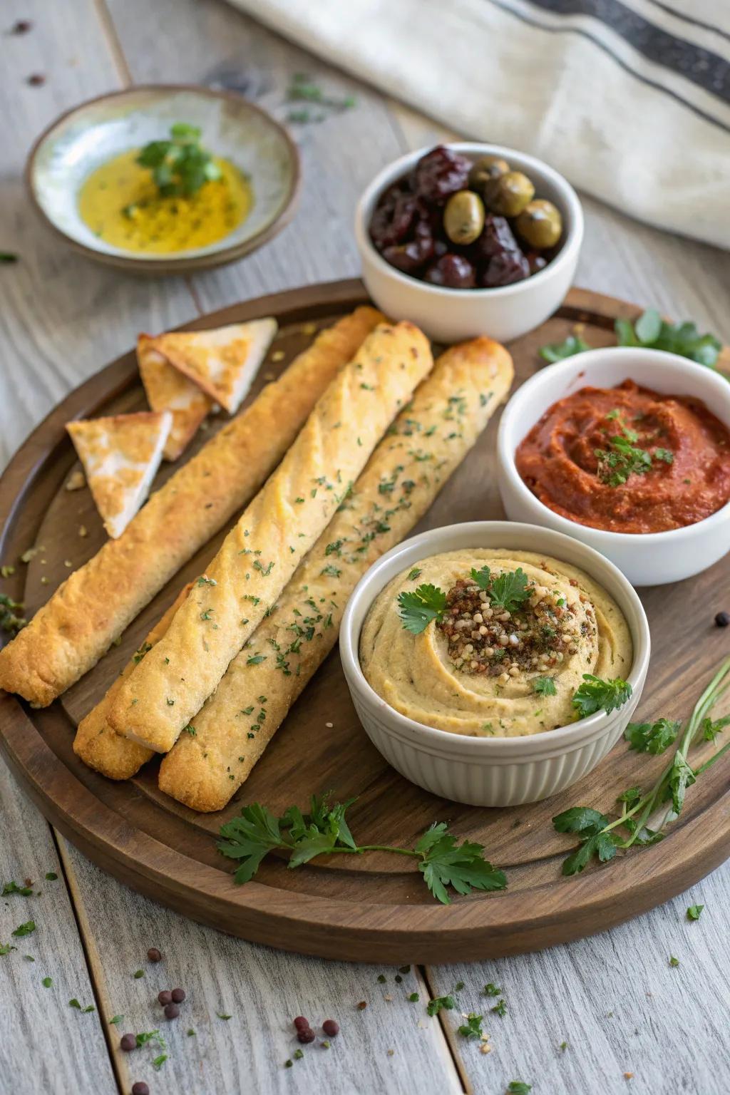 Herb breadsticks and sauces
