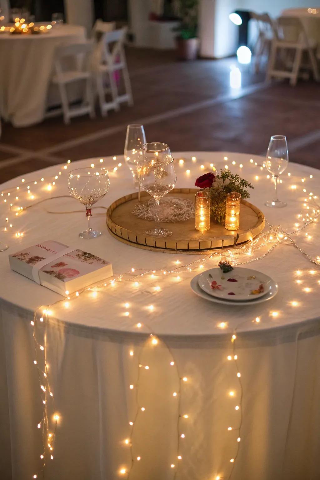 Fairy lights create an enchanting atmosphere.