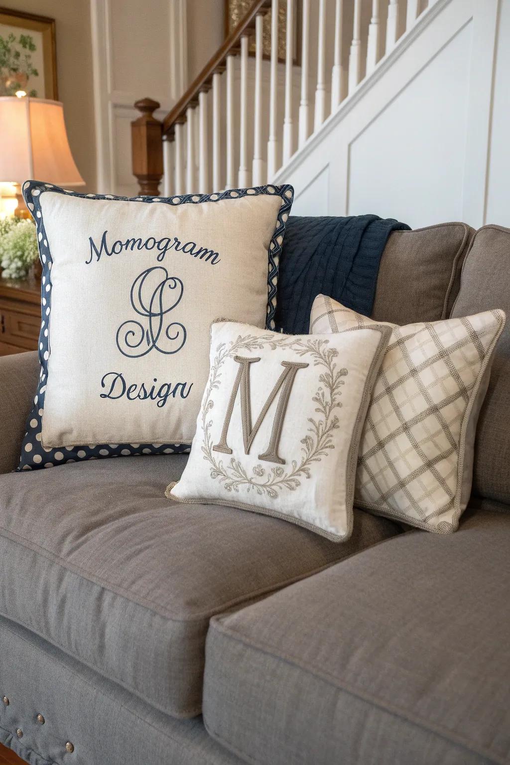 Personalized pillows infuse a distinctive and heartfelt touch to the décor.