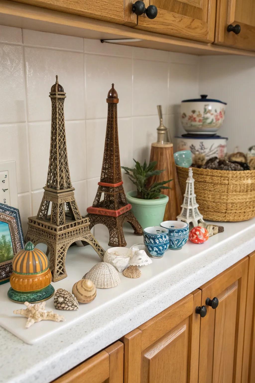 Tell your tale by using global treasures above your cabinets.