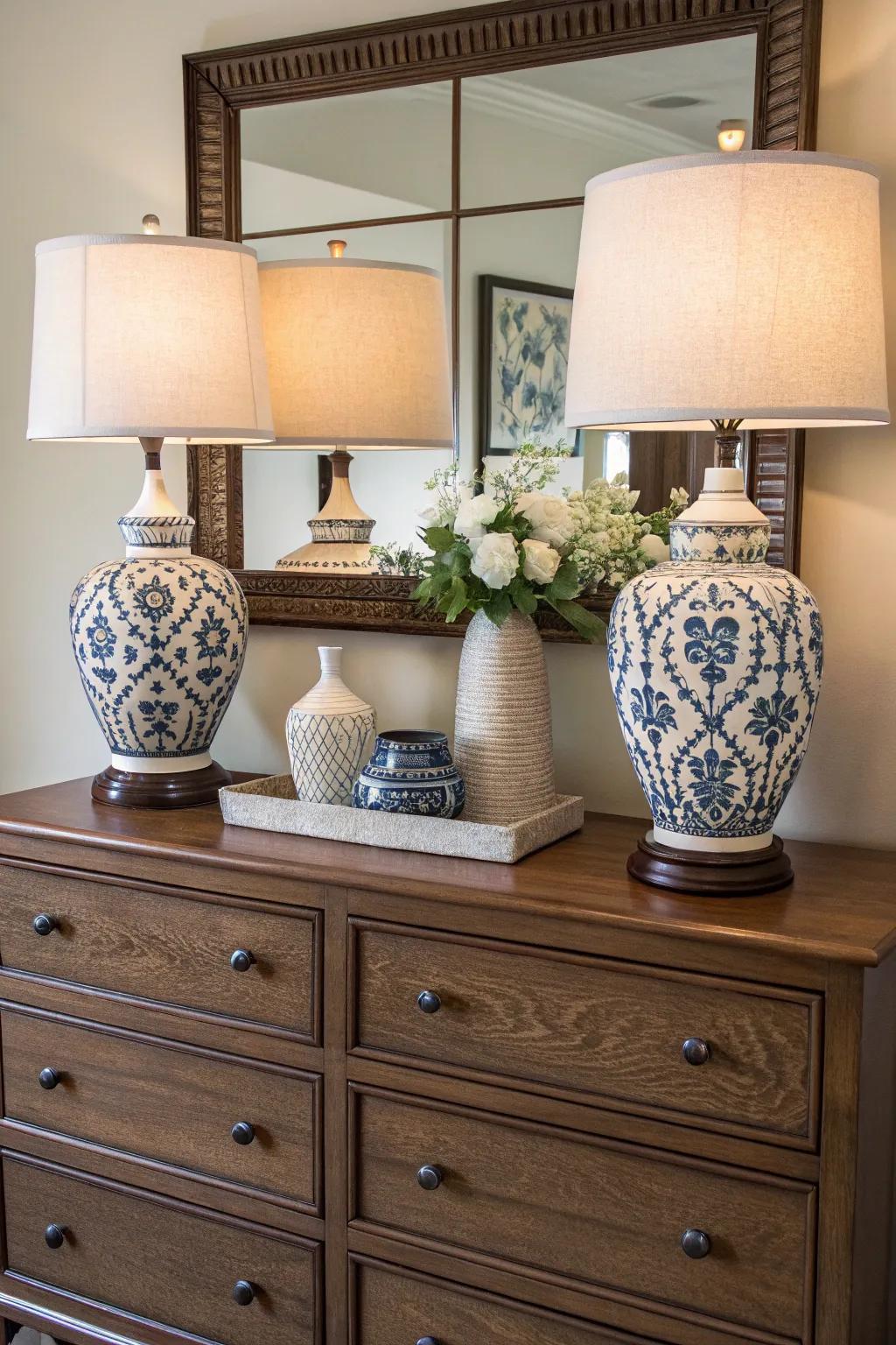 Symmetry enriches the sense of balance and harmony within a dresser design.