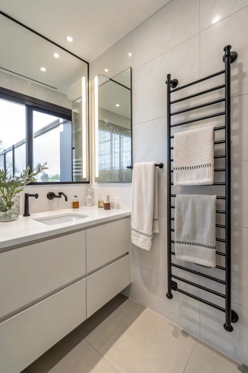 Attain a modernized composition through elevated towel spans exhibiting pure formations and simplicity.