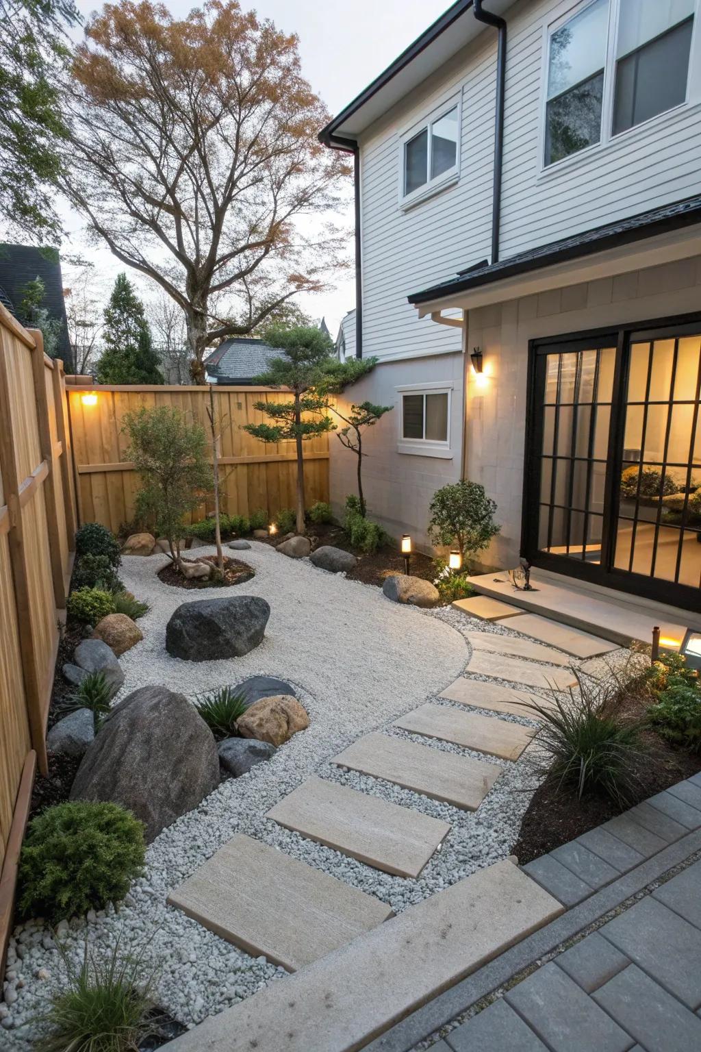 Find peace in a Zen garden corner.