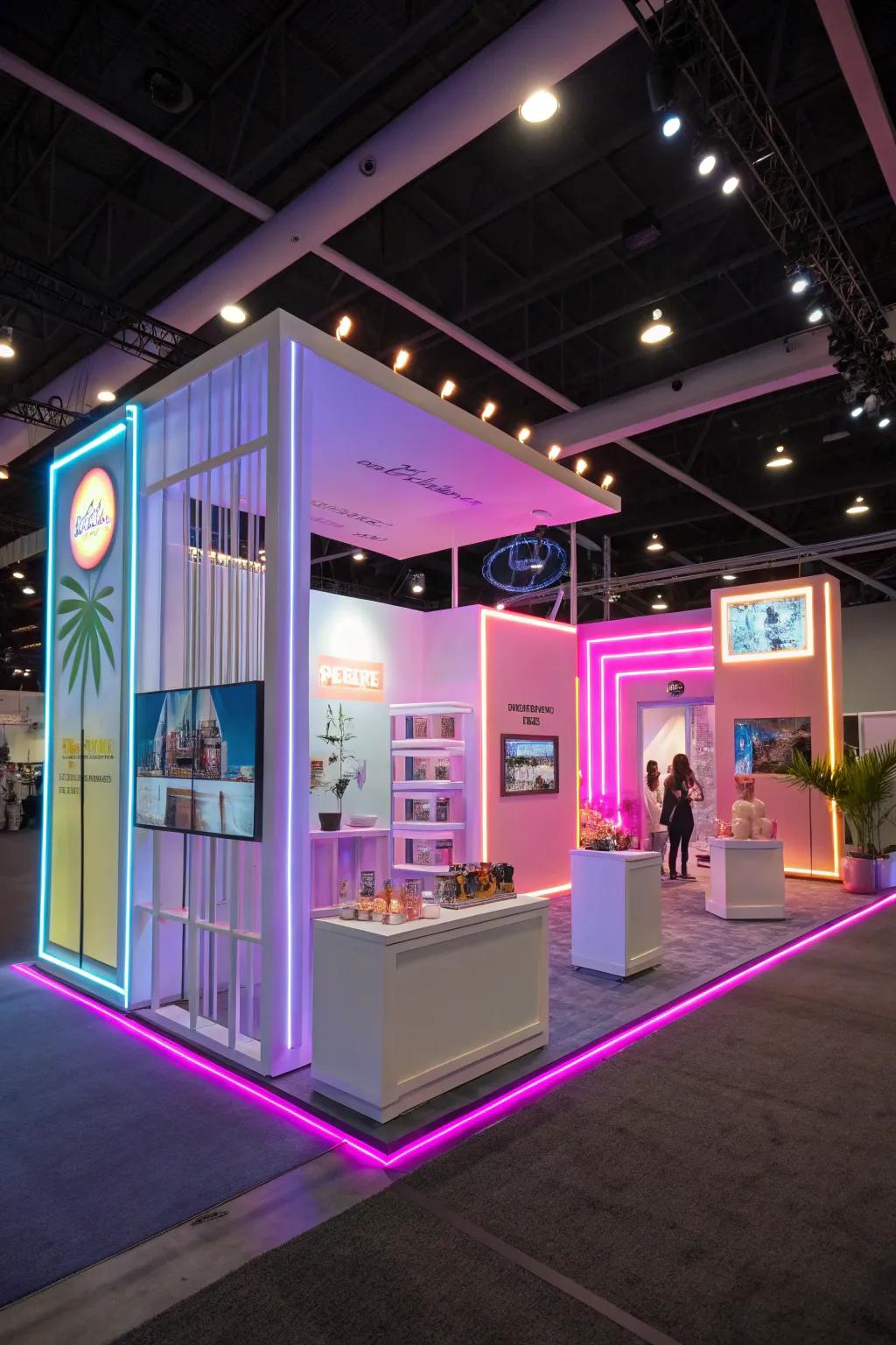 Light-up details that add a vibrant and nostalgic radiance to the expo booth.