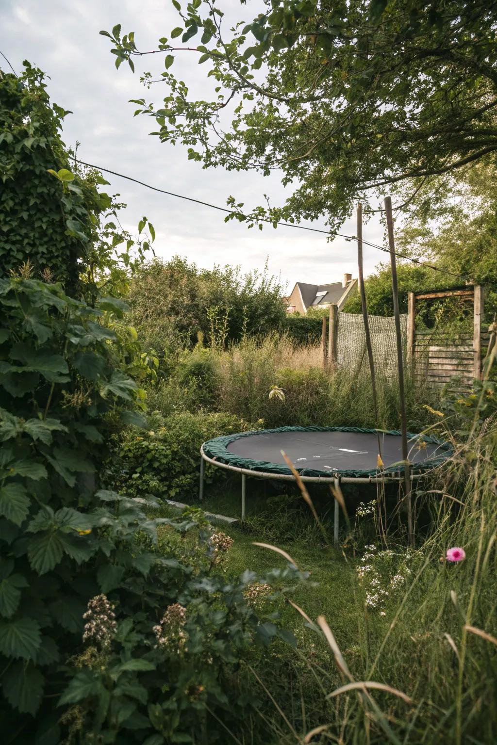 A secret garden retreat with a hidden bounce bed.