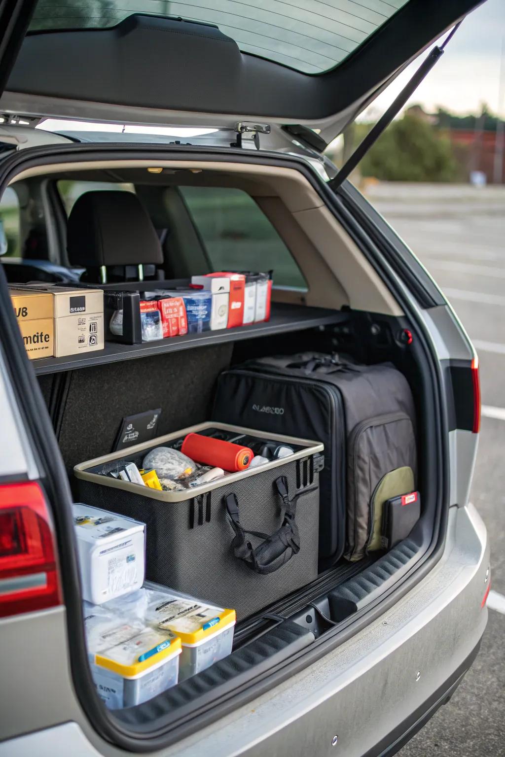 Underfloor storage compartments for hidden yet accessible trunk organization.