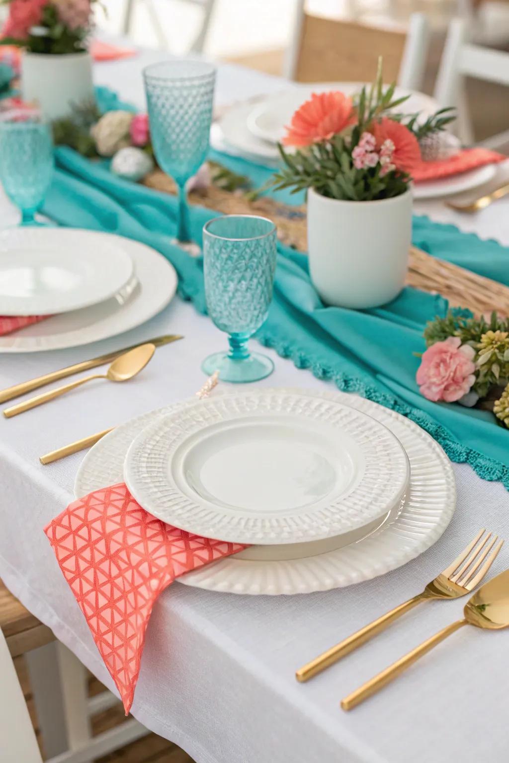 Cerulean and coral together create a lively and cheerful atmosphere.