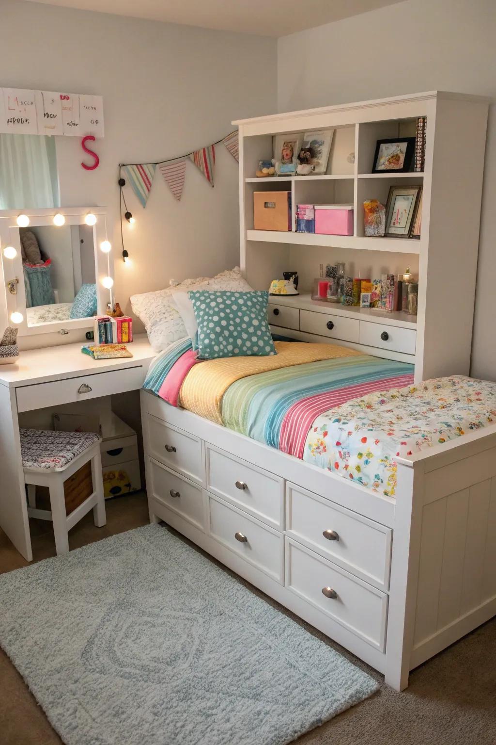 Versatile furnishings maximize space and utility in a tween's room. <strong><em>Utility amplified!</em></strong>” loading=”lazy” class=”pimg”>
	</picture><figcaption>Versatile furnishings maximize space and utility in a tween’s room. <strong><em>Utility amplified!</em></strong></figcaption></figure>
<p>Select furnishings that serve multiple purposes, like a bed with integrated storage or a desk that doubles as a vanity. These smart selections amplify utility without sacrificing style. <strong><em>Smart solutions!</em></strong></p>
<h3>Some handy options:</h3>
<ul class=