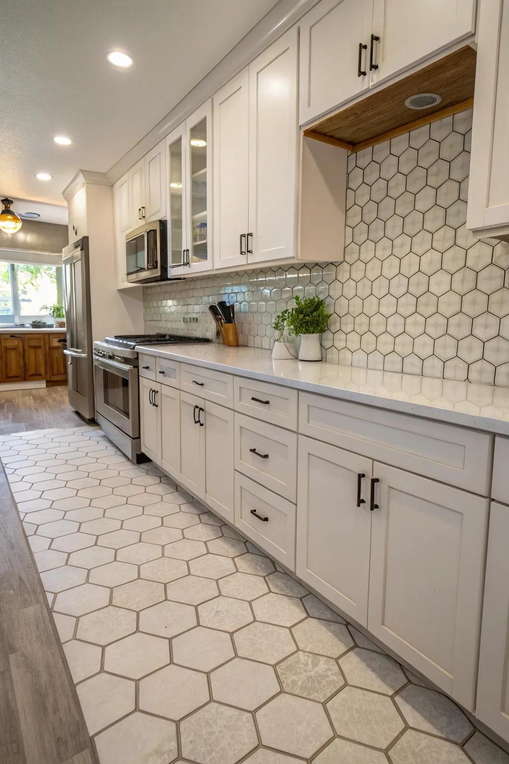 A chic kitchen showcasing two styles blended seamlessly.