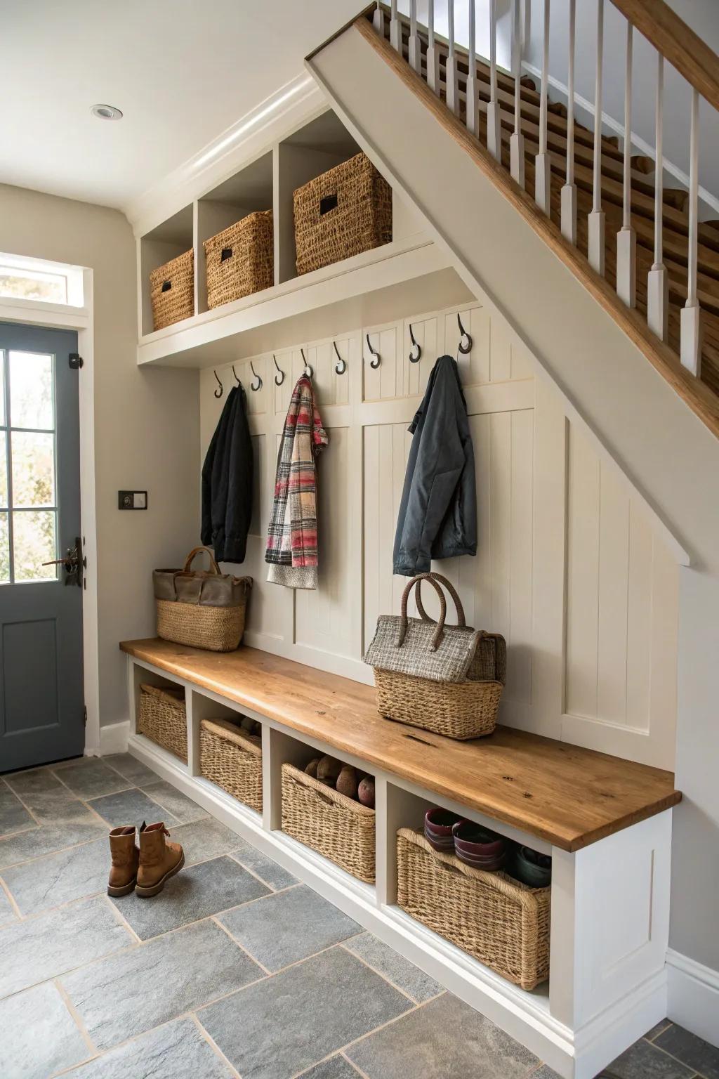 A useful and stylish mudroom solution.