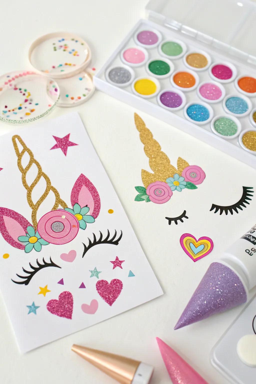 Creative unicorn face sticker sets for personalized fun.