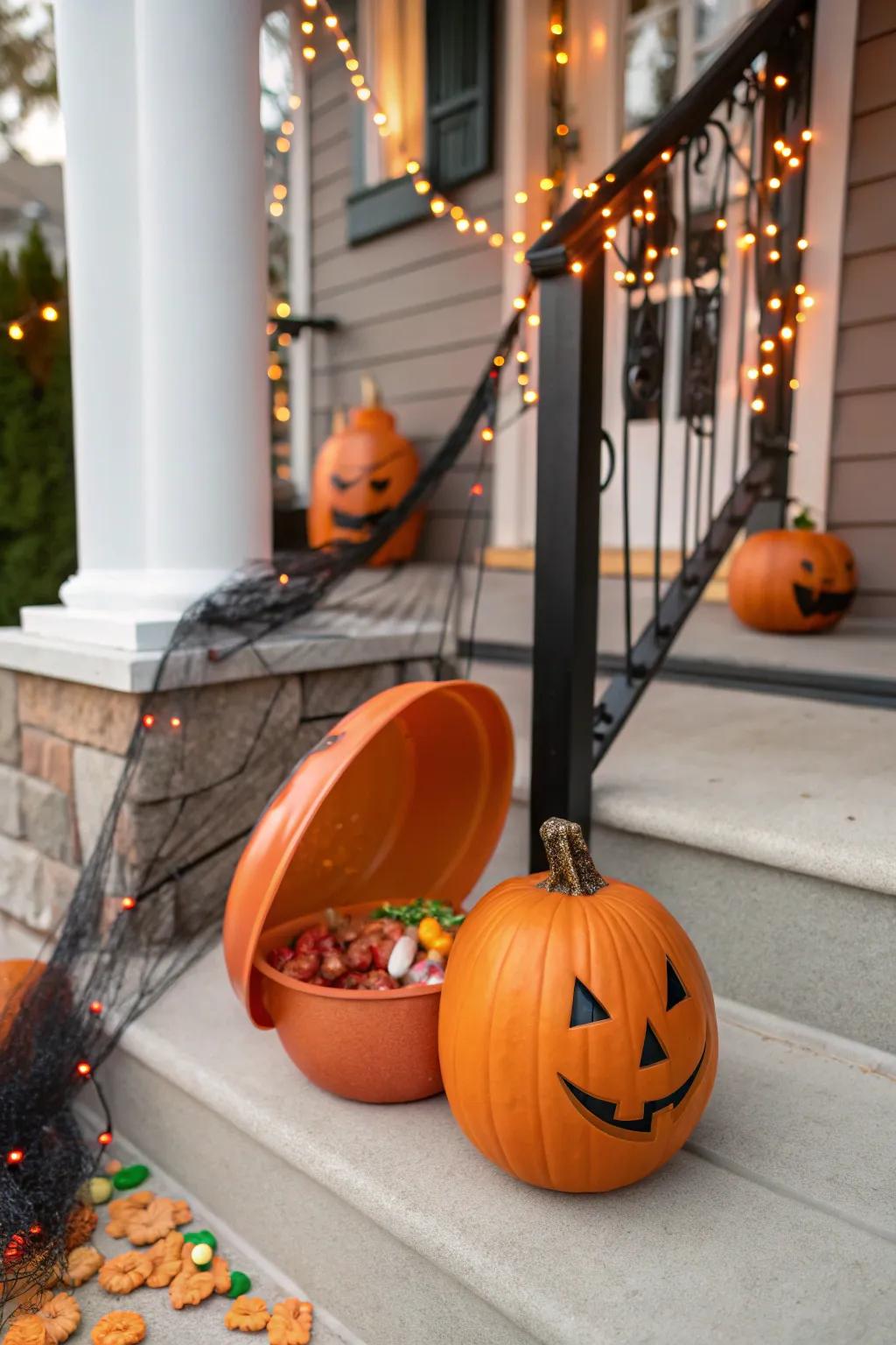 A pumpkin offering a delightful candy surprise inside.