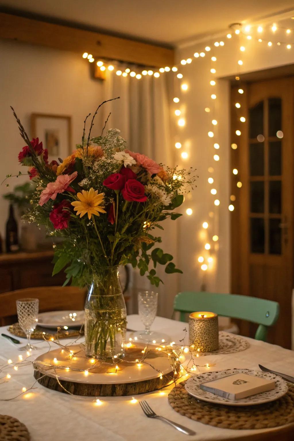 Sprite lights infuse a magical sparkle to the centerpiece.