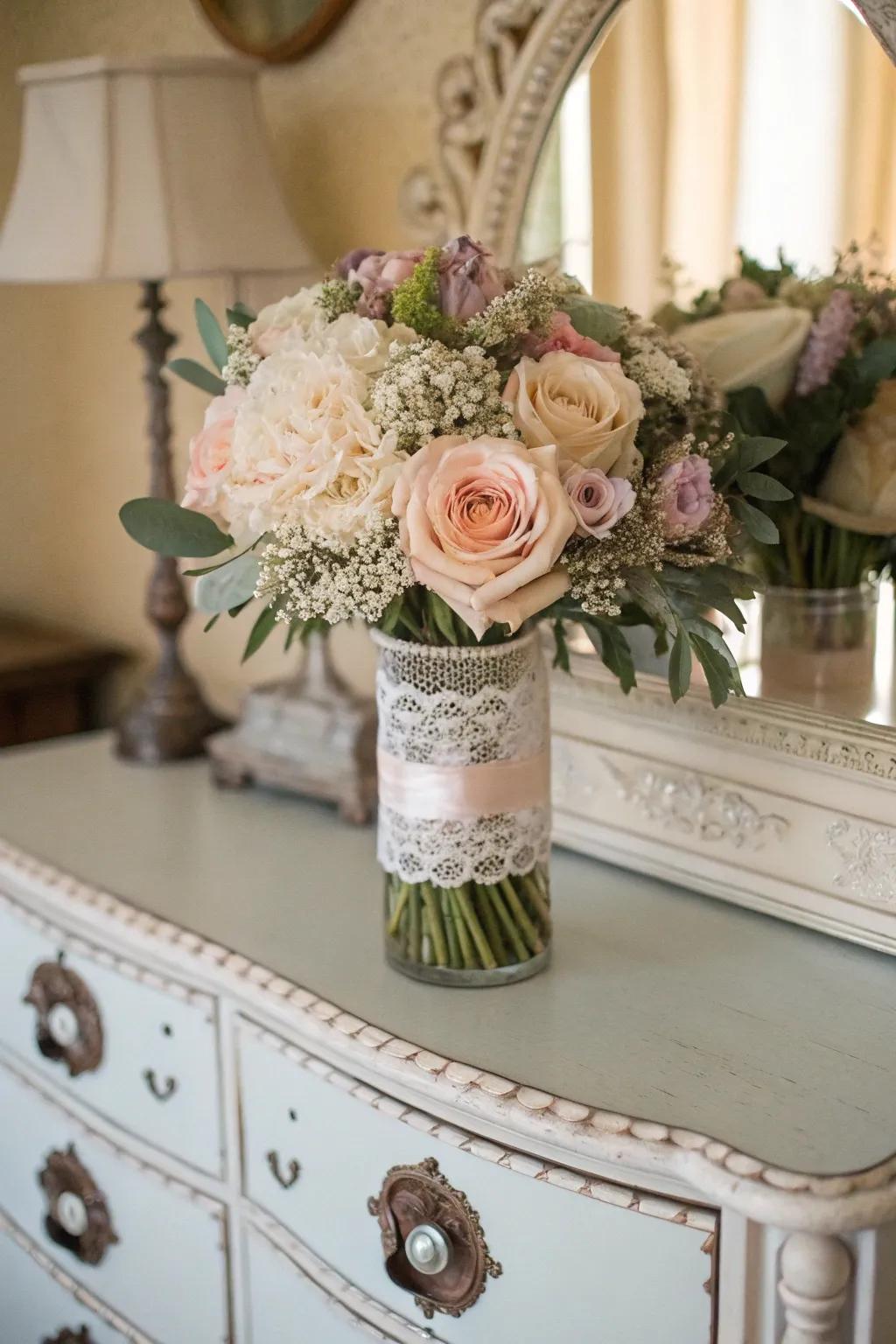 Vintage pastel bouquet adding timeless romance to a room.