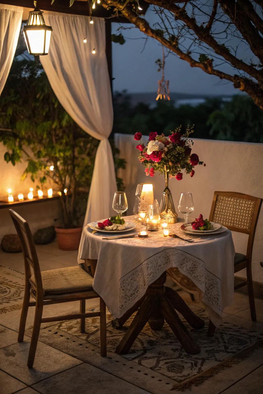 An intimate dining spot adds a cozy touch to your Valentine's evening.