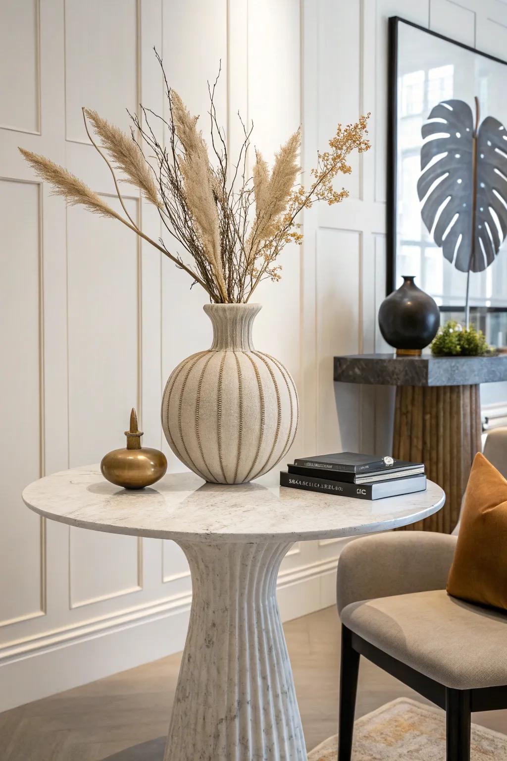 Sculpted vases operate as art pieces in any aesthetic setting.