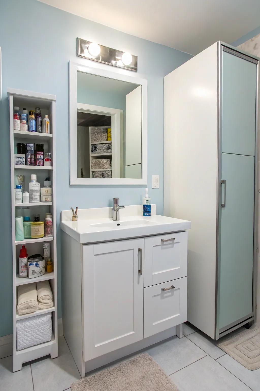 Hidden storage keeps the look sleek and clutter-free.