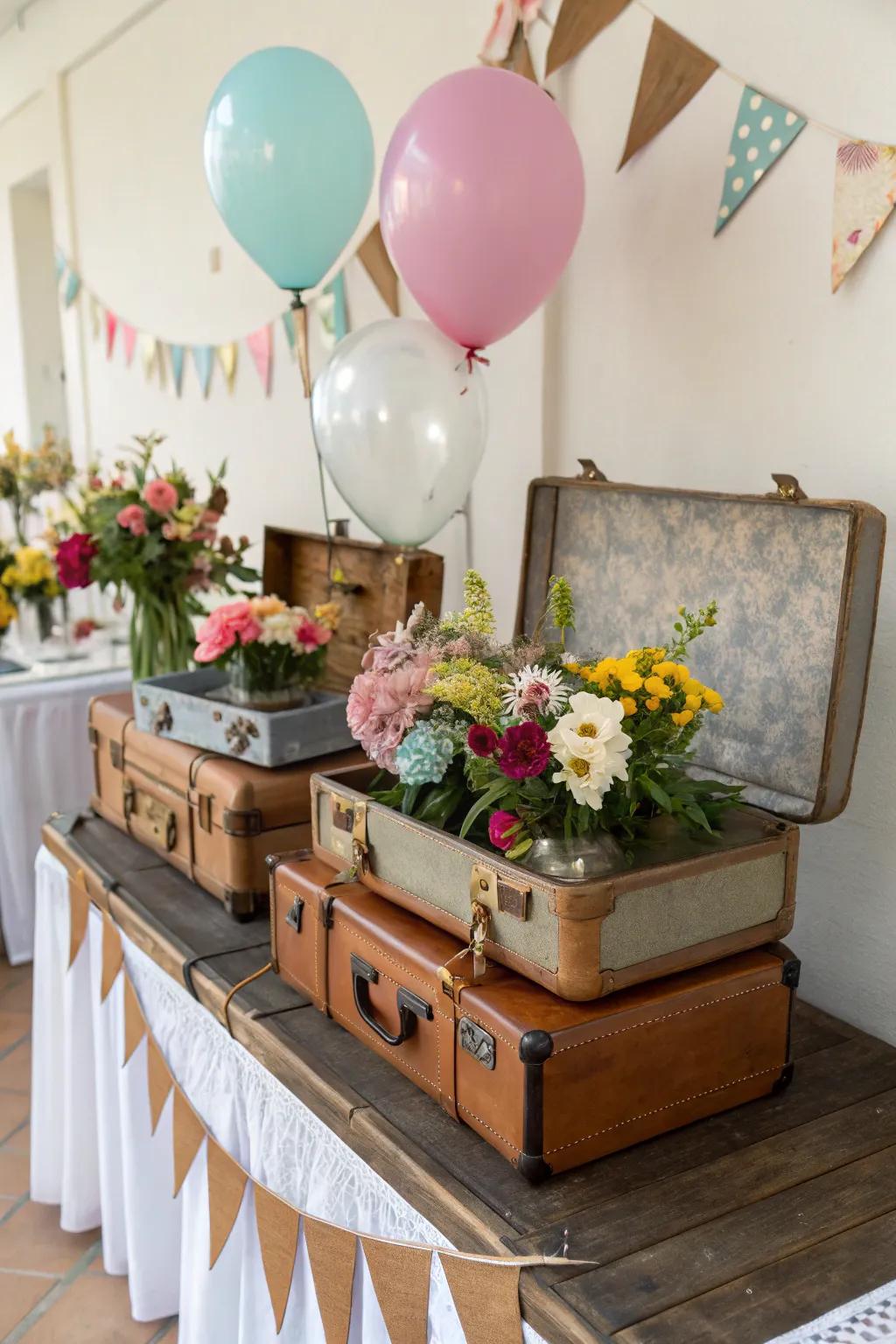 Charming luggage enhancing the event decorations.