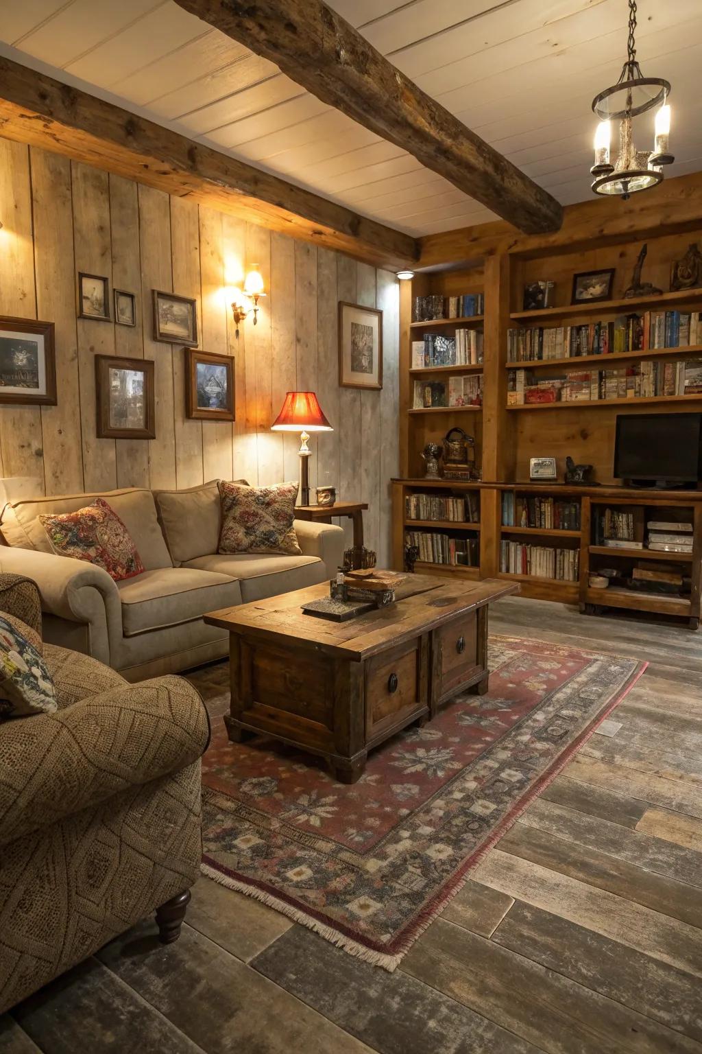 Distressed vinyl adds farmhouse charm to modern living.